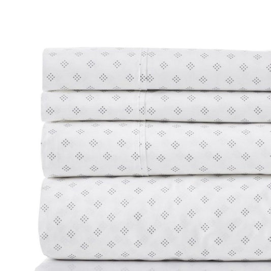 Matt 4 Piece California King Bed Sheet Set, Organic Cotton, White, Gray By Casagear Home