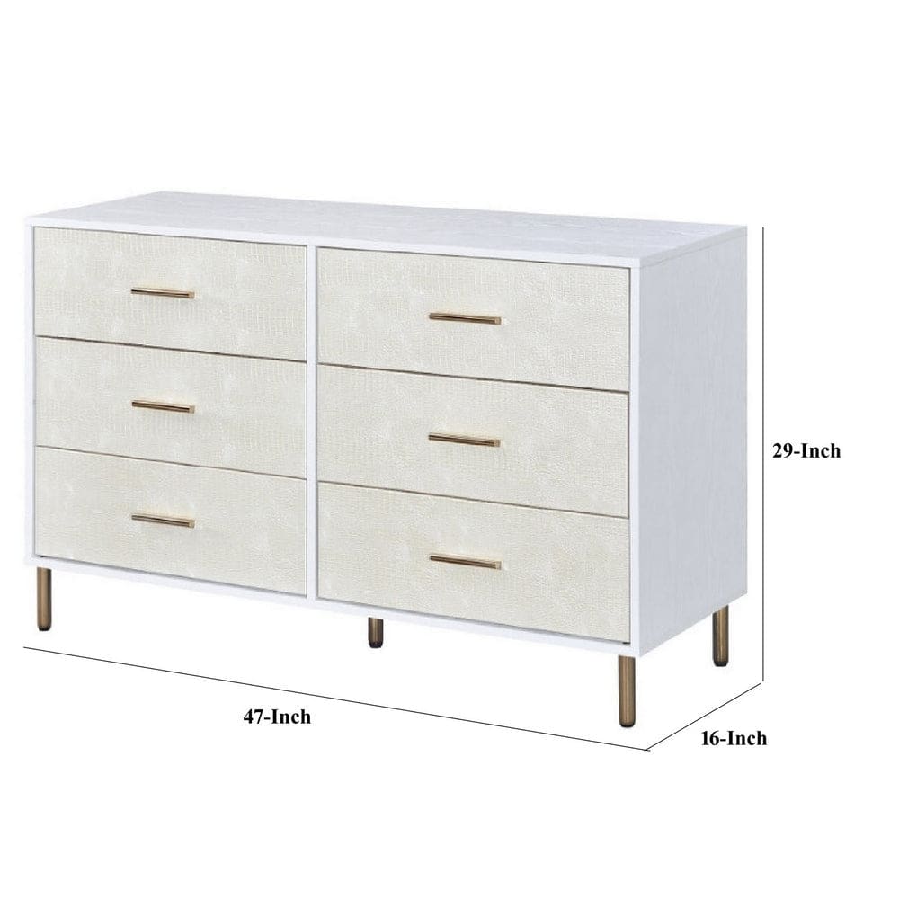 Emily 47 Inch Wood Side Dresser with 6 Drawers Metal Bar Handles White By Casagear Home BM279010