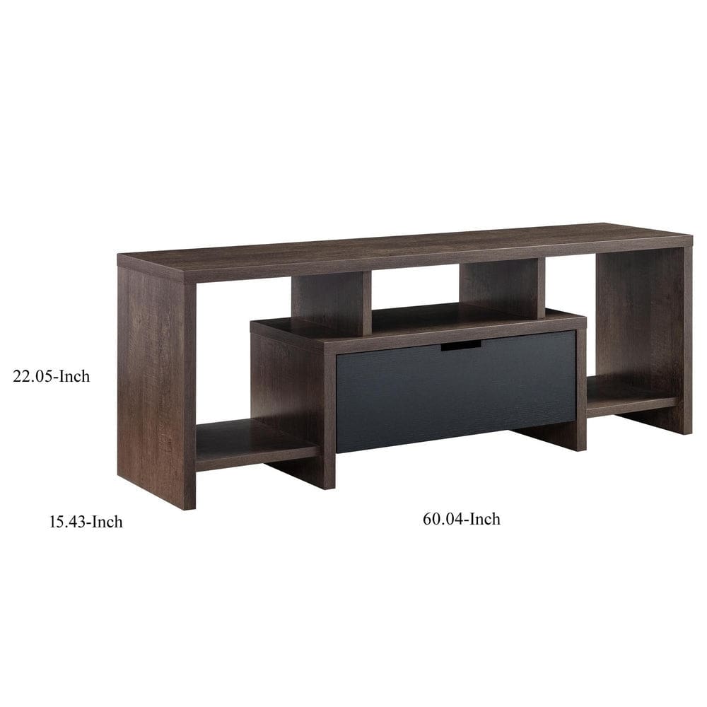 Elle 60 Inch TV Media Entertainment Console 3 Compartments Drawer Walnut By Casagear Home BM279026