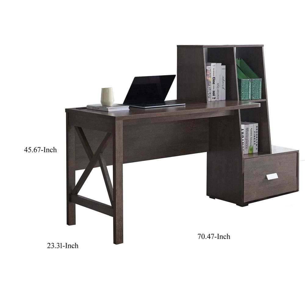 71 Inch Multipurpose Office Desk 1 Drawer 3 Compartments Walnut Brown By Casagear Home BM279061