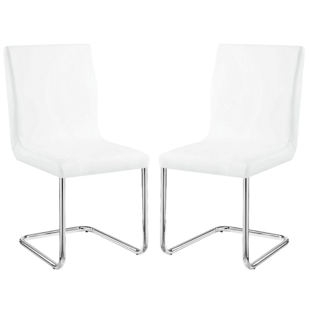 Tony 23 Inch Dining Side Chair, Vegan Faux Leather, Metal, Set of 2, White By Casagear Home