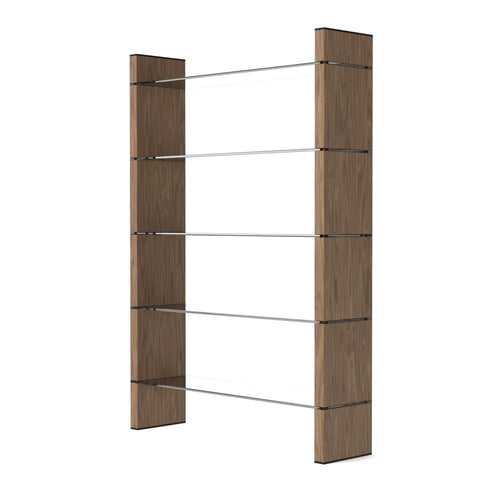 Cid Bookcase | 80" | 5 Glass Shelves | Walnut Wood Panels