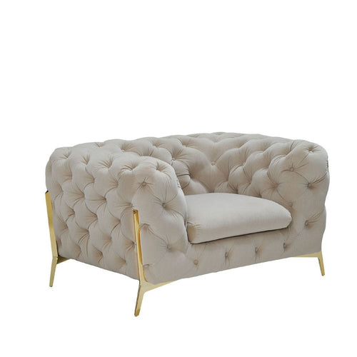 Reno Joni Accent Chair | Chesterfield | Velour | Beige, Gold