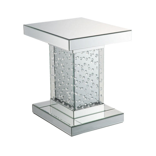 Pali End Table | 20" Square | Mirrored | Faux Crystal Inlay | Silver