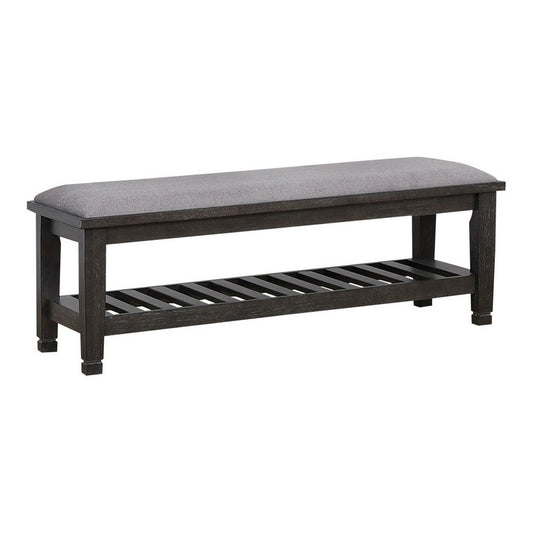 Eli 51 Inch Modern Dressing Bench, Cushioned Linen Seat, 1 Shelf, Gray By Casagear Home