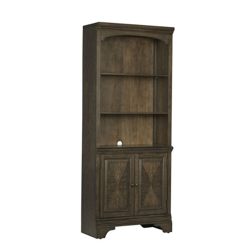 Tia Bookcase | 78" | 3 Tier | 2 Door Cabinet | Oak Brown