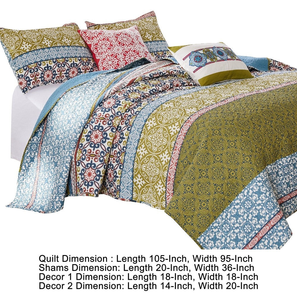 Kaw 5 Piece Soft Cotton King Quilt Set Mandala Multicolor By Casagear Home BM280443