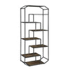 72 Inch Wood Bookcase, Geometric Metal Frame, 7 Shelves, Gray, Brown By Casagear Home