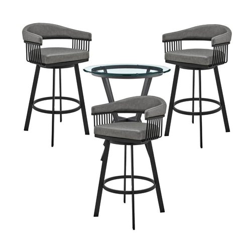 Mia Dining Set | 4 Piece | Counter Height | Glass Top | Gray, Black