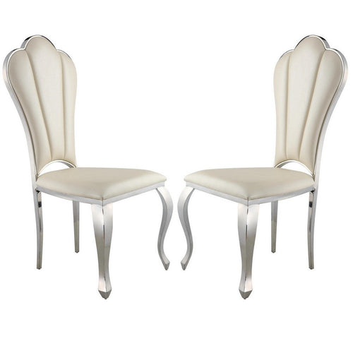 Kuri Dining Chair | 23" | Scalloped Back | Faux Leather | Set of 2 | Beige