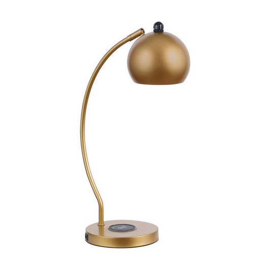 22 Inch Modern Office Table Lamp, Dome Shade, Arc Metal Base, Gold By Casagear Home