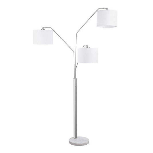84 Inch Modern Floor Lamp, Three Drum Shades, Marble Base, White, Silver By Casagear Home