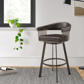 Oliver Counter Stool | 26" | Swivel | Faux Leather | Dark Brown