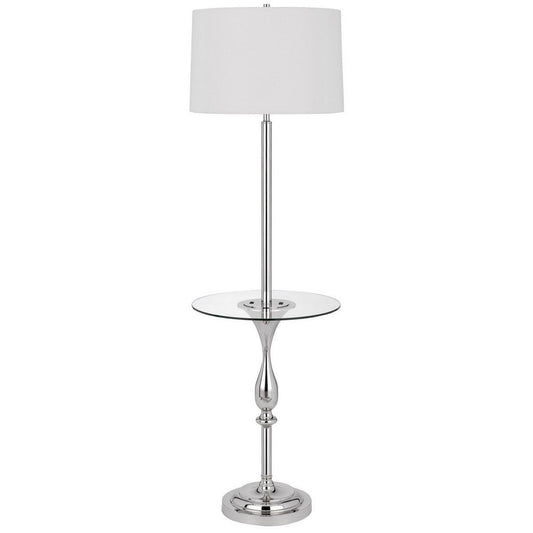 Ava 61 Inch Modern Floor Lamp, Glass Tray Table, 1 USB Port, Glossy, Chrome By Casagear Home