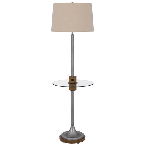 Floor Lamp | 61" | Glass Tray Table | USB Port | Antique Silver