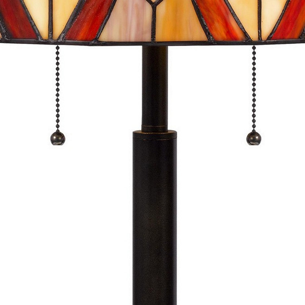 Eli 24 Inch Tiffany Style Table Lamp Glass Shade Antique Bronze By Casagear Home BM282167