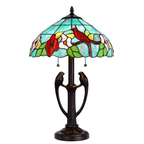 Table Lamp | 22" | Bird Art Glass Shade | Antique Bronze