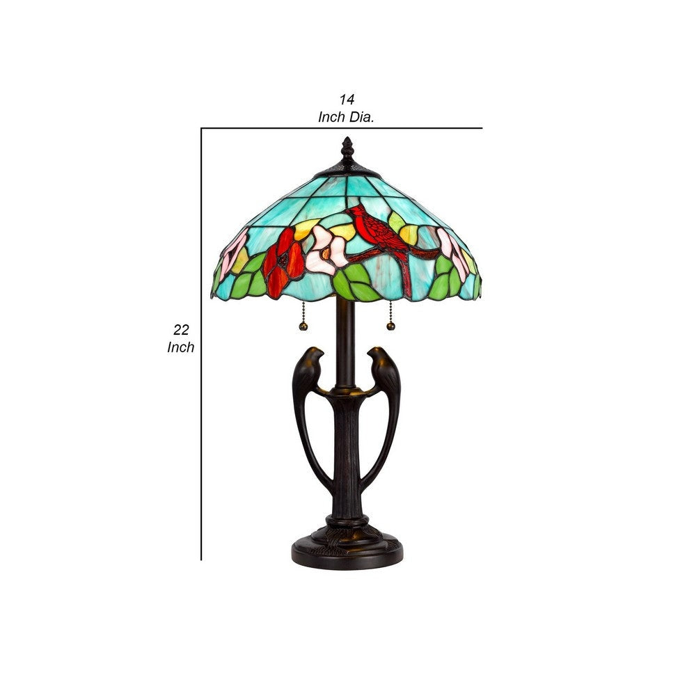 22 Inch Classic Table Lamp Bird Art Stained Glass Shade Antique Bronze By Casagear Home BM282168