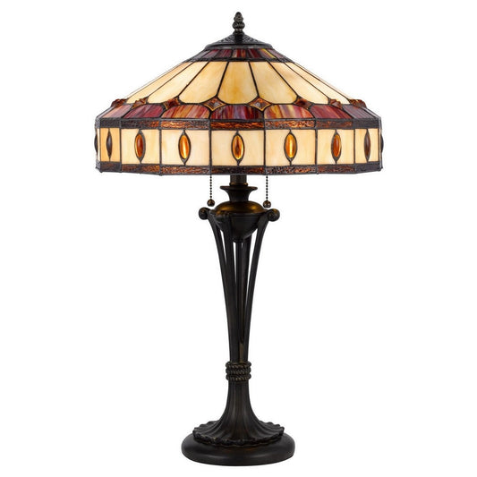 Xia 26 Inch Tiffany Style Vintage Table Lamp, Glass Shade, Antique Bronze By Casagear Home
