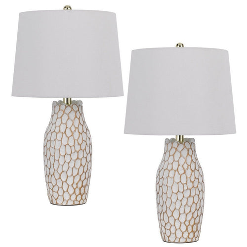 Table Lamp Set | 23" | Ceramic Hammered Base | White, Gold