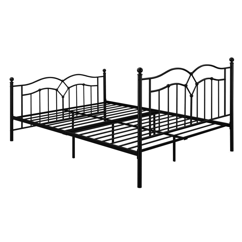 Modern Queen Size Bed Curved Accent Black Heavy Gauge Steel Metal Frame By Casagear Home BM283014