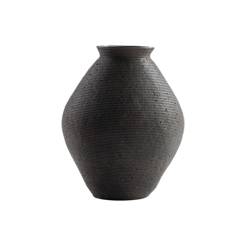 Dale Polyresin Vase | 12" | Wavy Ribbed Spiral Texture | Antique Brown