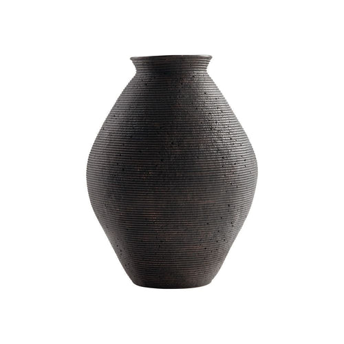Dale Polyresin Vase | 17" | Tightly Ribbed Texture | Antique Brown