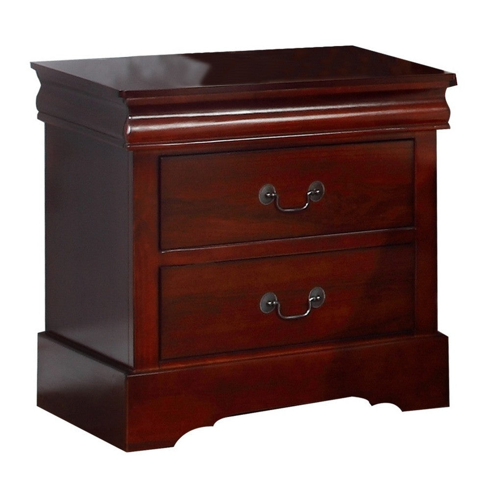 Liam 23 Inch 2 Drawer Wood Nightstand, Antique Drop Handles, Cherry Brown By Casagear Home