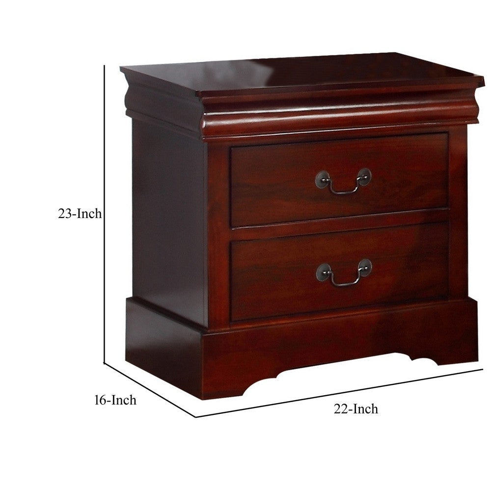 Liam 23 Inch 2 Drawer Wood Nightstand Antique Drop Handles Cherry Brown By Casagear Home BM283192