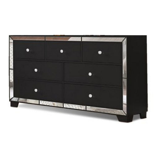 Eli Deluxe Dresser | 57" | 7 Drawers | Mirrored Trim | Black Frame