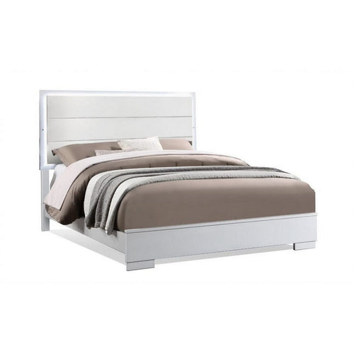 Vin Modern Queen Bed | Panel Headboard | LED Light | Crisp White