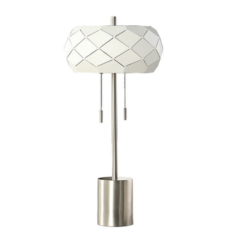 Accent Table Lamp | 28" | Geometric Drum Shade | Metal Base | White Silver