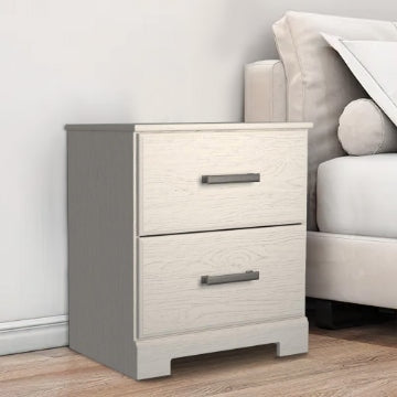 Tely Modern Rustic Composite Wood Nightstand | 24" | 2 Drawers | Oak White