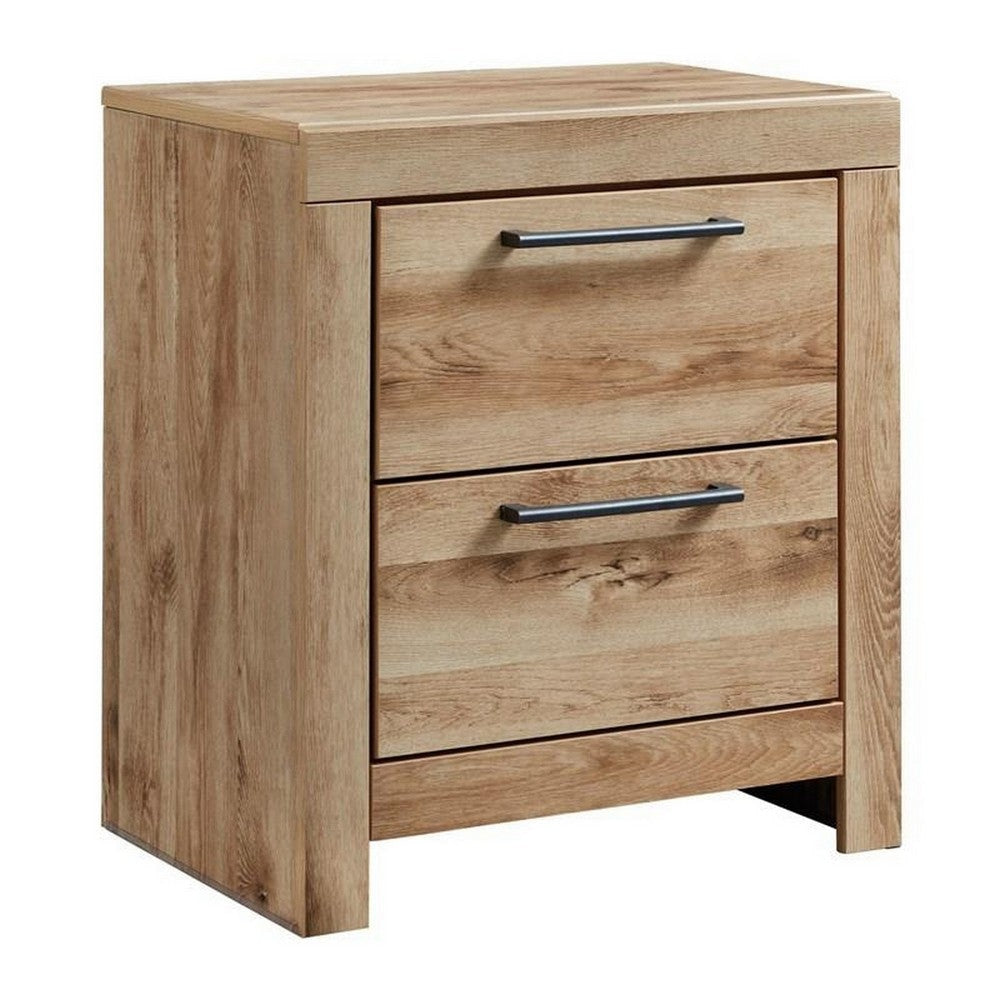 Amy 24 Inch Modern Wood Nightstand, 2 Drawers, 2 USB Ports, Natural Brown By Casagear Home