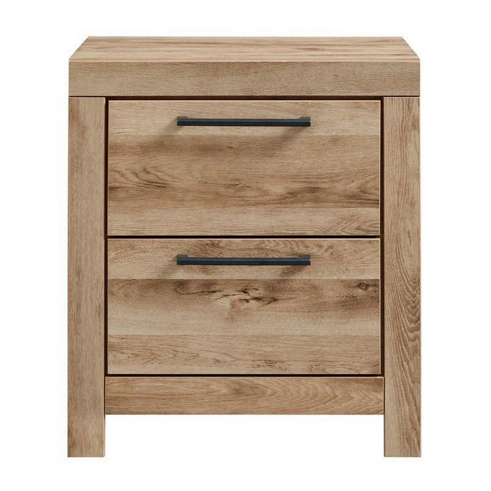 Amy 24 Inch Modern Wood Nightstand 2 Drawers 2 USB Ports Natural Brown By Casagear Home BM283332