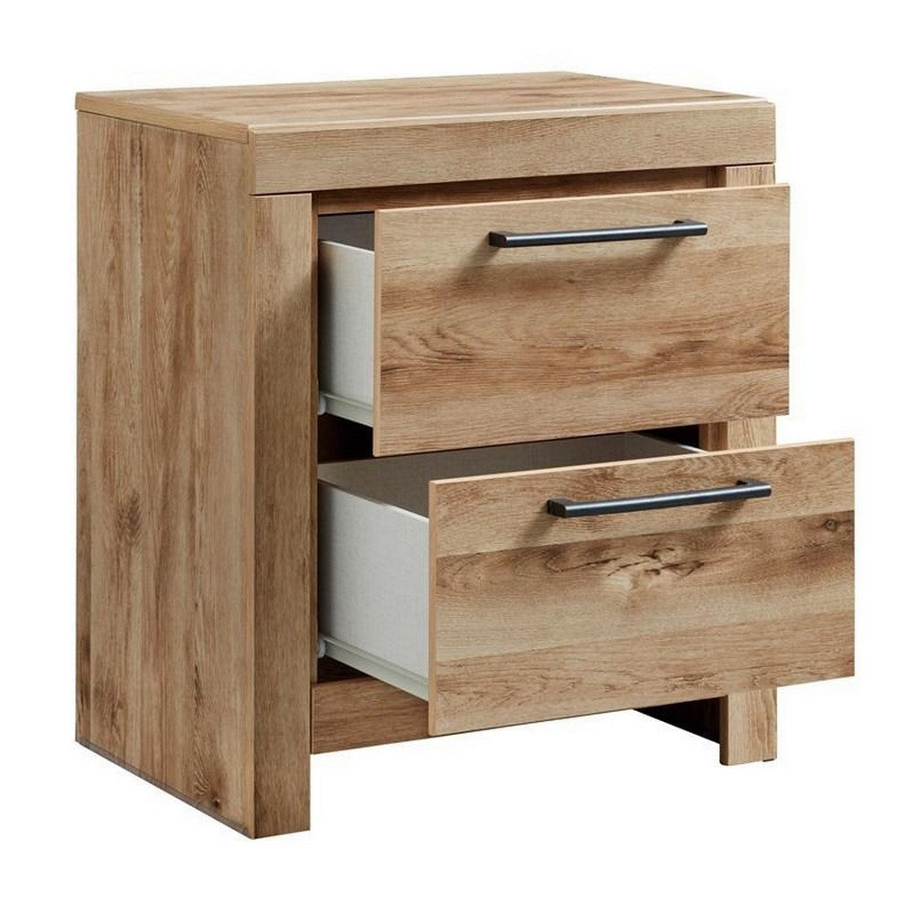 Amy 24 Inch Modern Wood Nightstand 2 Drawers 2 USB Ports Natural Brown By Casagear Home BM283332