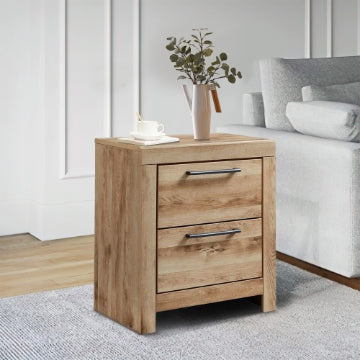 Amy Modern Wood Nightstand | 24" | 2 Drawers | 2 USB Ports | Natural Brown