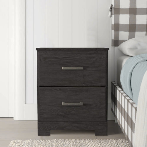 Wren Modern Rustic Wood Nightstand | 24" | 2 Drawers | Oak Grain | Black