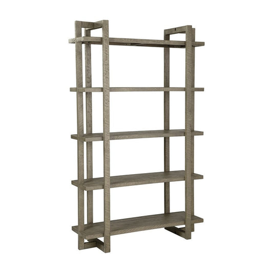 78 Inch Modern Bookcase Cabinet, 5 Shelves, Wood, Distressed Gray By Casagear Home
