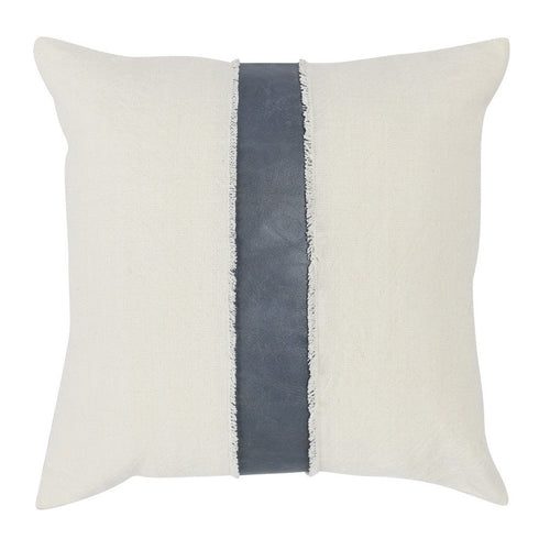 Accent Throw Pillow | 26 x 26 | Faux Leather Center | Fringed | White Gray