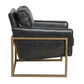 30 Inch Classic Club Chair Top Grain Black Leather Upholstery Brass Frame By Casagear Home BM283461