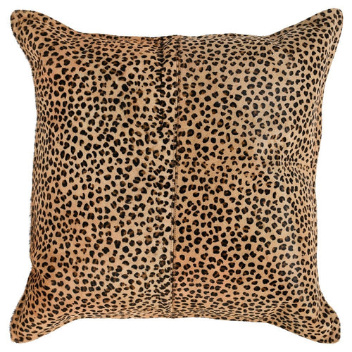 Leather Accent Throw Pillow | 20 x 20 | Leopard Print | Beige Black | Down Insert
