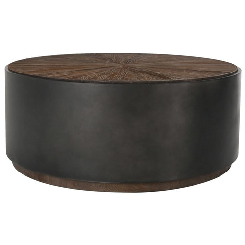 Jenny Wood Round Drum Coffee Table | 39" | Metal Panels | Black