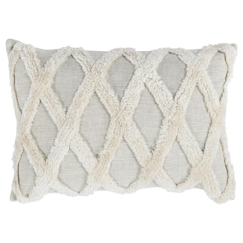 Lumbar Linen Accent Throw Pillow | 14 x 20 | Tufted Diamond Pattern | Ivory