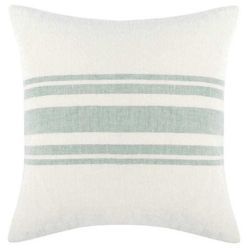Square Linen Accent Throw Pillow | 22" | Stripe Design | Eucalyptus White