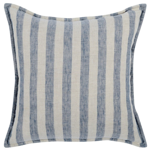Throw Pillow | 18 x 18 | Linen Cover | Woven Stripes | Flanges | Blue White