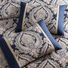 Nova 9 Piece Polyester Queen Comforter Set Gold Damask Print Navy Blue By Casagear Home BM283873