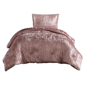 Jay 2 Piece Twin Comforter Set, Polyester Velvet, Deluxe Texture, Pink By Casagear Home