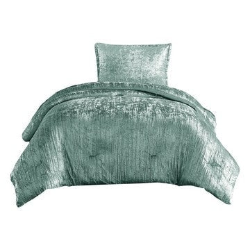 Jay 2 Piece Twin Comforter Set, Polyester Velvet Deluxe Texture, Green By Casagear Home