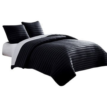Cabe Queen Comforter Set | 3 Piece | Polyester Puffer Channel Quilted | Black